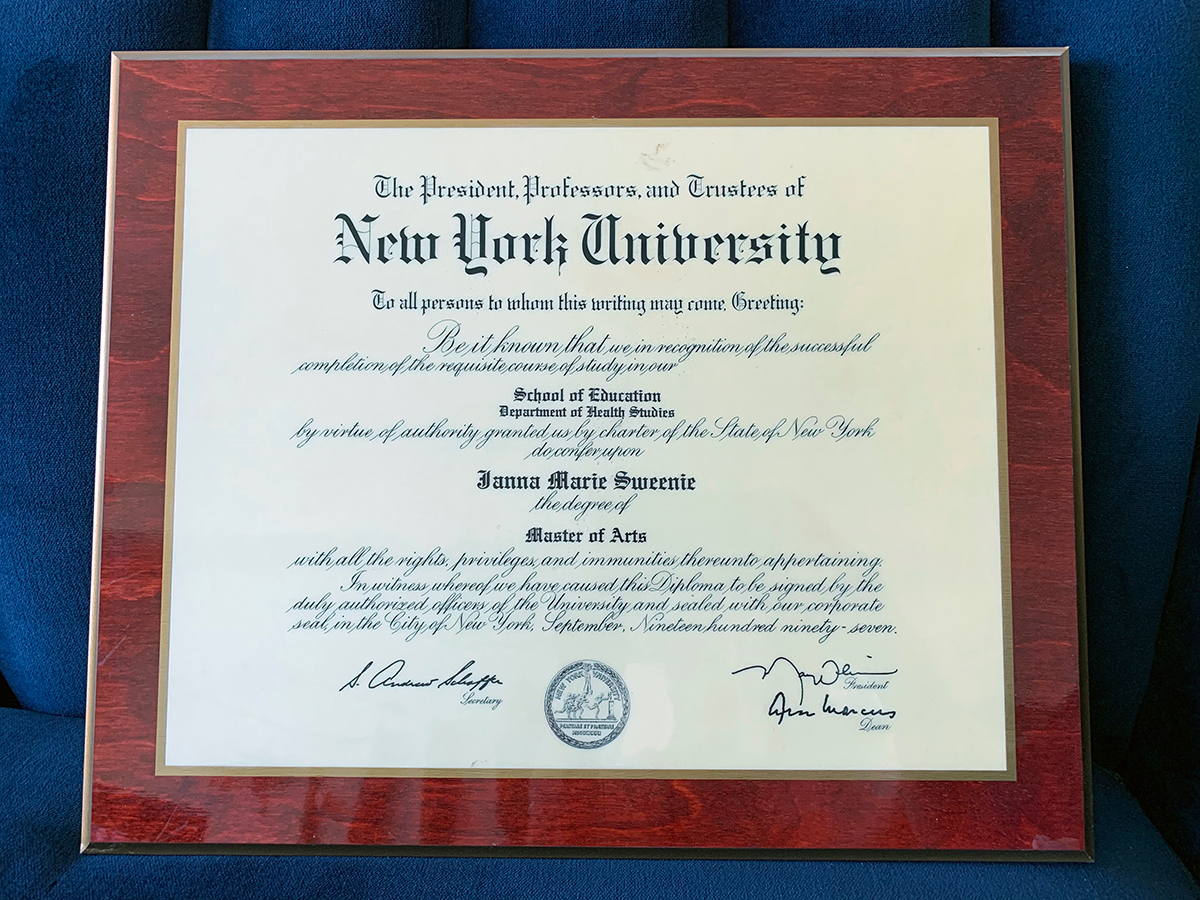 Janna Sweenie NYU Diploma!