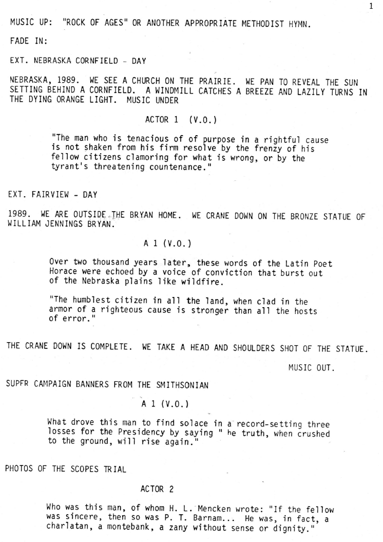 William Jennings Bryan: Magnificent Loser Script